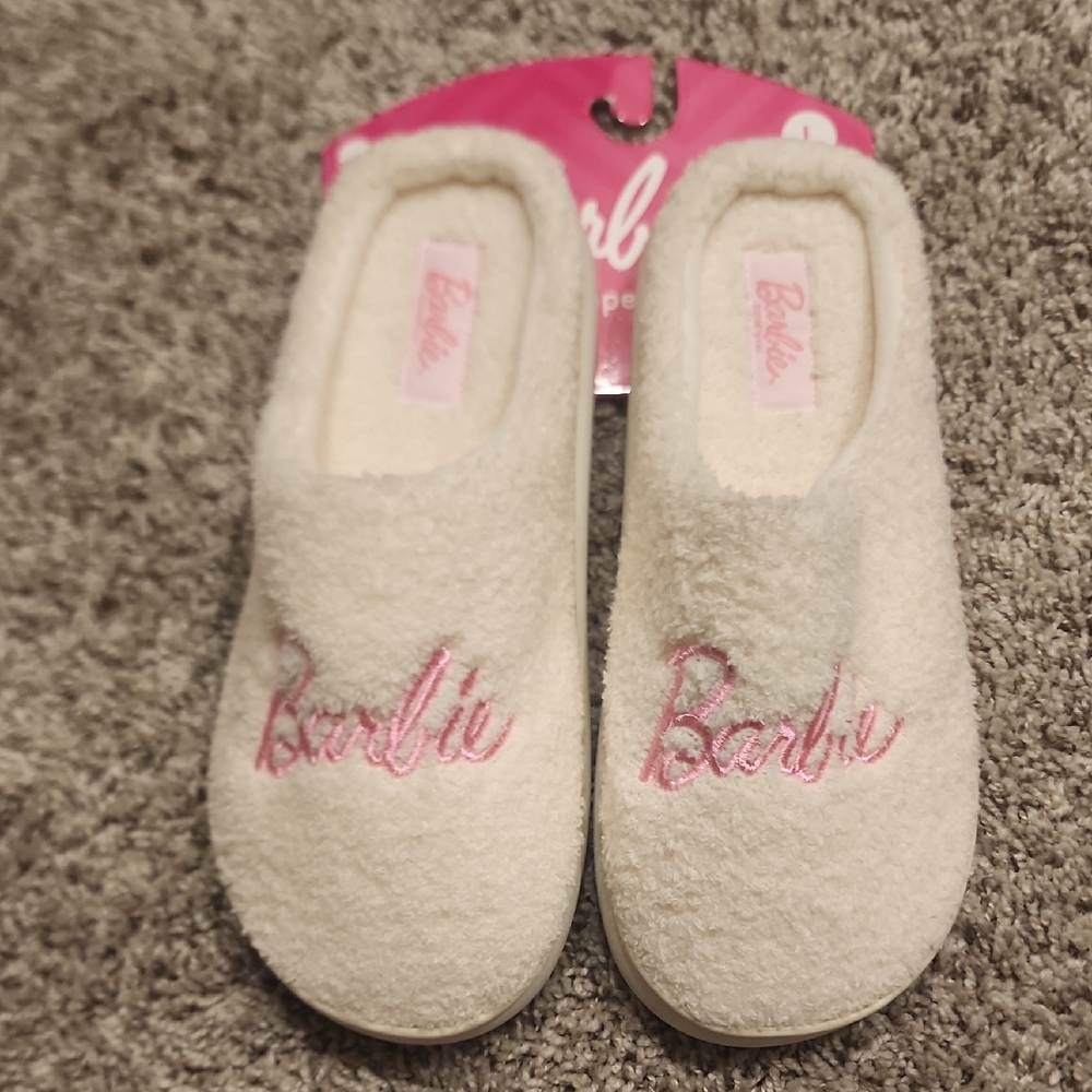 Barbie Plush Slippers with Pink Logo